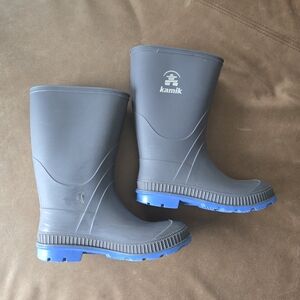 Kamik Kids Gray Rain Boots with Blue Soles